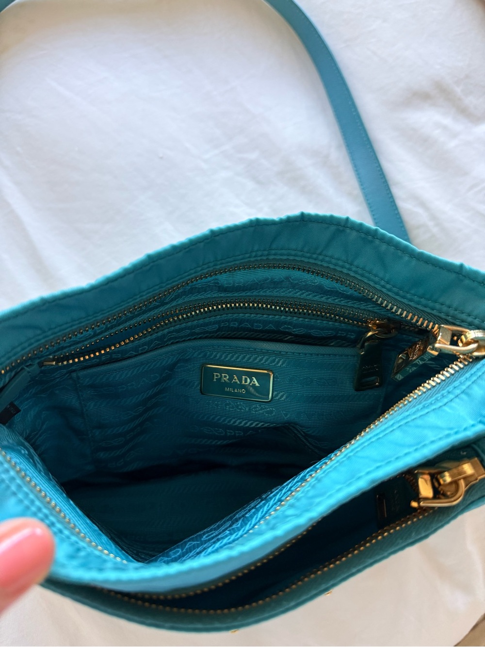 Prada Teal Nylon Crossbody Bag with Gold Hardware - Picture 5 of 6